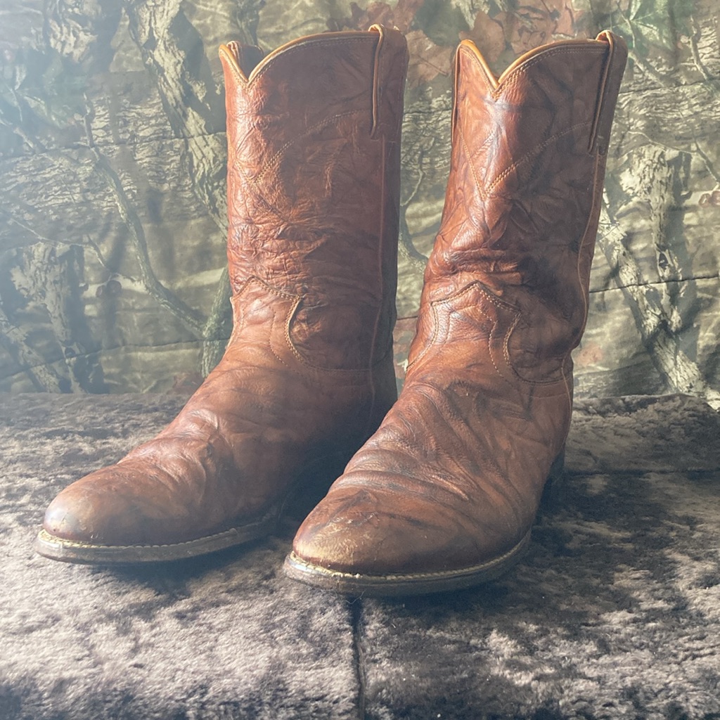 Justin Chestnut Leather Western Boots, Size 10 1/2